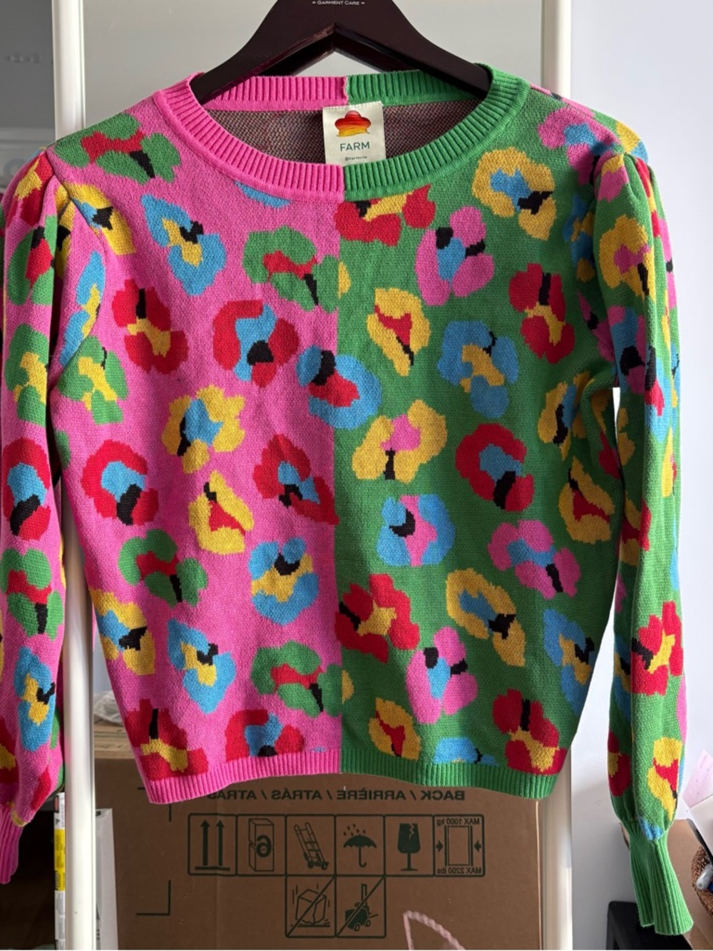 FARM Rio Two-Tone Pink & Green Floral animal print Sweater